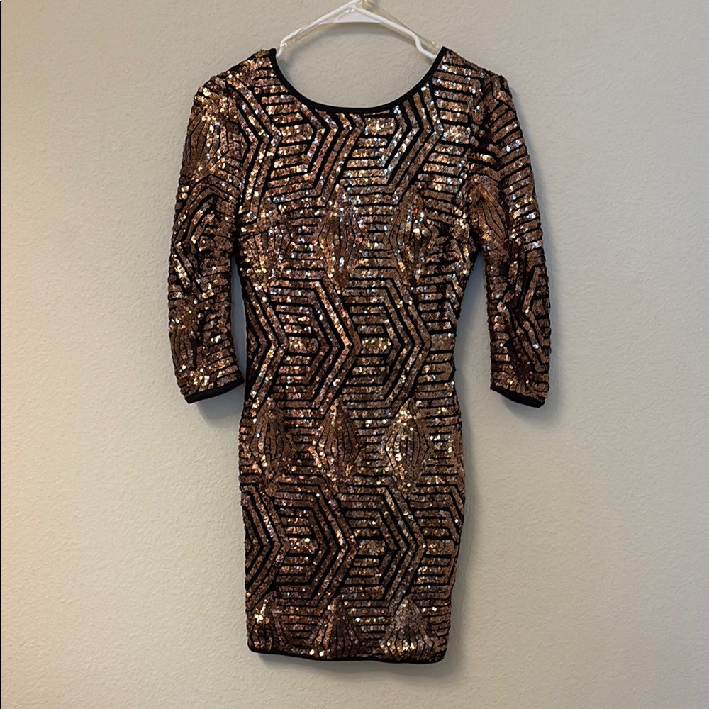 Windsor Copper Sequin Long Sleeve Dress